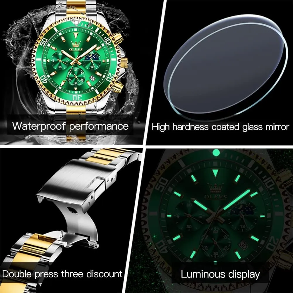 Dress Luxury Big Face Green/Black/Blue Waterproof Luminous Mens gallery unconsciously walker withstand Wrist Watch Analog Two Tone Stainless Steel Men Watch OLEVS Watches for Men Classic with Date Business 