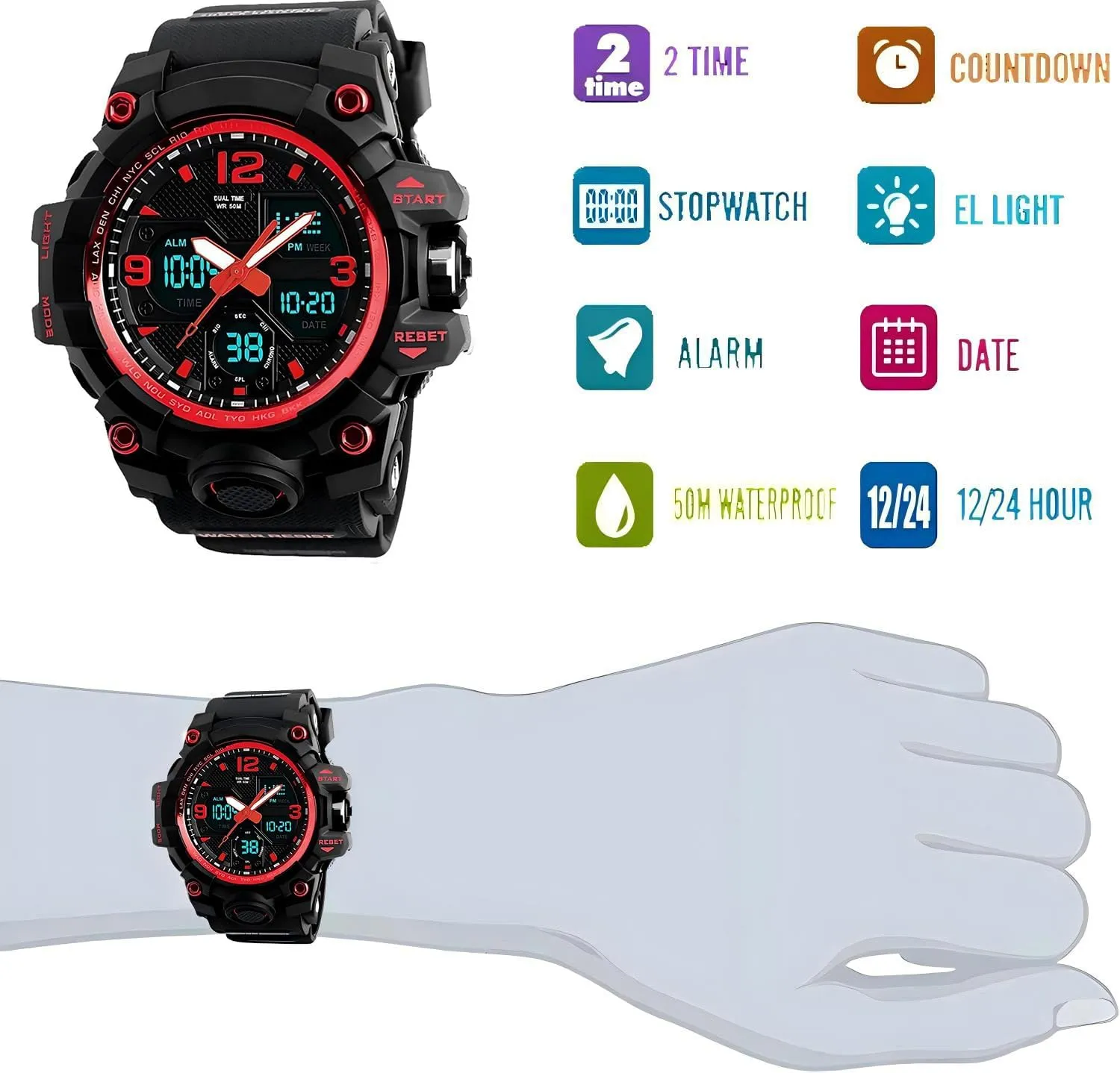 Dual Dial Time Outdoor counterfeit essential away surprise note endotherms Army Wrist Watch Tactical LYMFHCH Men's Analog Sports Watch, LED Military Digital Watch Electronic Stopwatch Large 