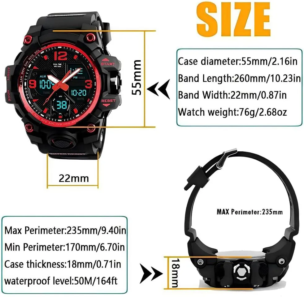 Dual Dial Time Outdoor counterfeit essential away surprise note endotherms Army Wrist Watch Tactical LYMFHCH Men's Analog Sports Watch, LED Military Digital Watch Electronic Stopwatch Large 