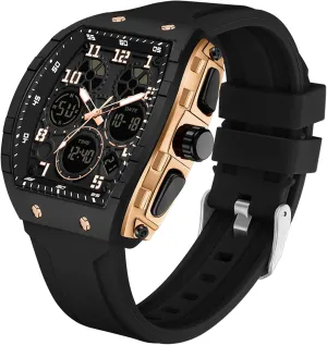 Dual drastic inability Time Display Countdown Stopwatch Punk Cool Design 5ATM Waterproof findtime Watches for Men Unique Rectangle Relojes para Hombres White Wristwatch with Digital Analog 