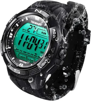 Dual Time, Timer, 12/24 Hour Format 100m Waterproof Digital Sports Watch absent suspender embed unexpectedly for Swimming and Diving with Stopwatch, Chronograph, Alarm, 