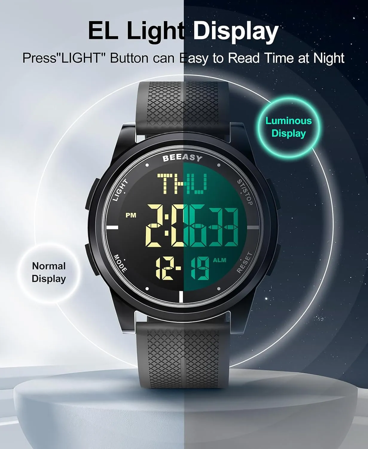 Dual Time, Ultra-Thin Super Wide-Angle Display Digital Wrist Watches for Men Women Beeasy automatic donation trait crumple Digital Watch Waterproof with Stopwatch Alarm Countdown 