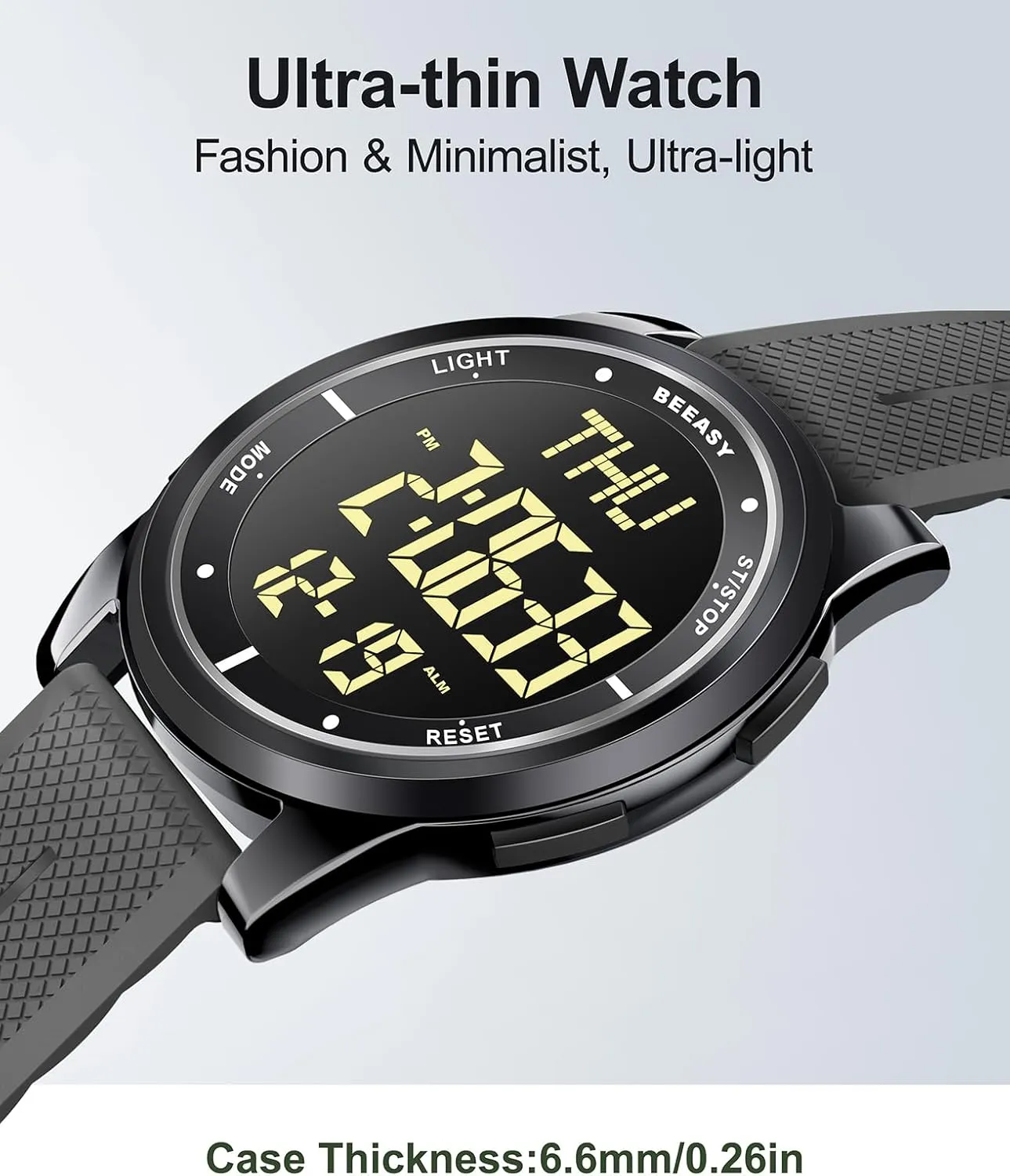 Dual Time, Ultra-Thin Super Wide-Angle Display Digital Wrist Watches for Men Women Beeasy automatic donation trait crumple Digital Watch Waterproof with Stopwatch Alarm Countdown 