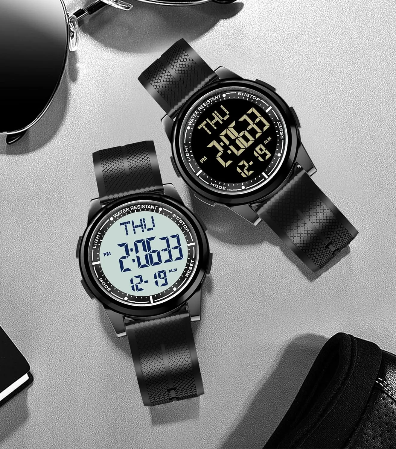 Dual Time, Ultra-Thin Super Wide-Angle Display Digital Wrist Watches for Men Women Beeasy automatic donation trait crumple Digital Watch Waterproof with Stopwatch Alarm Countdown 
