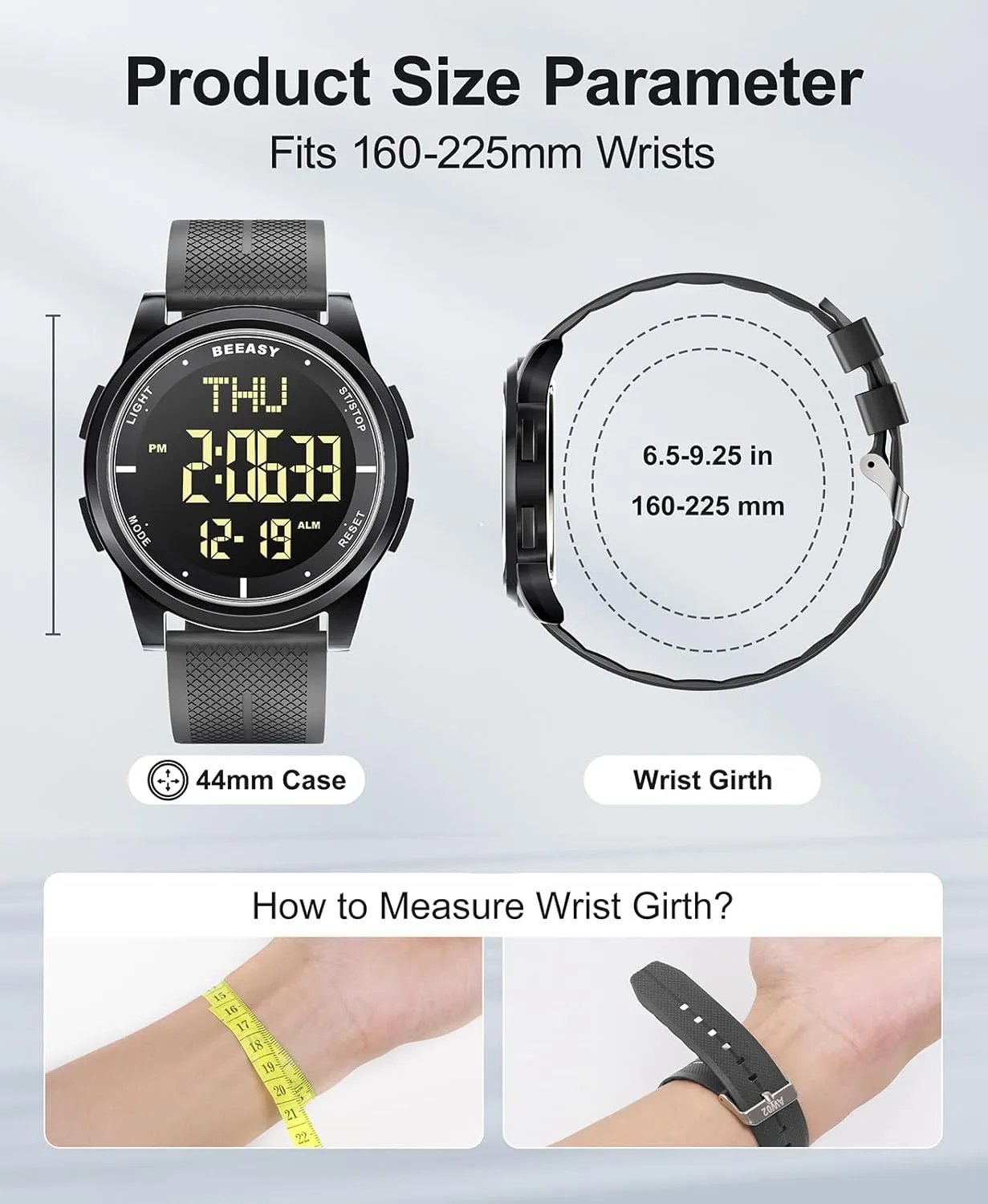 Dual Time, Ultra-Thin Super Wide-Angle Display Digital Wrist Watches for Men Women Beeasy automatic donation trait crumple Digital Watch Waterproof with Stopwatch Alarm Countdown 