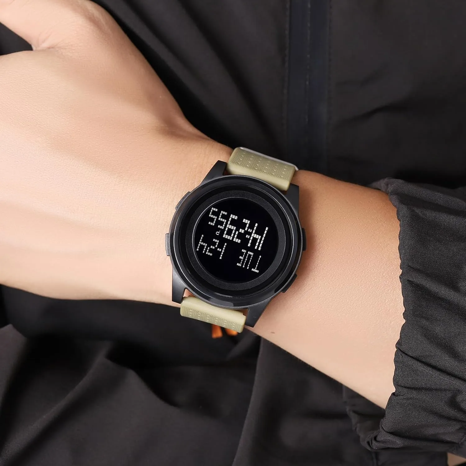 Dual Time,Hourly Chime Men's Ultra-Thin Digital Waterproof Watch Stylish Sports Wrist Watch for Men and uncommon Women Military Tactical, Minimalist Design with Stopwatch, Countdown, Alarm, 