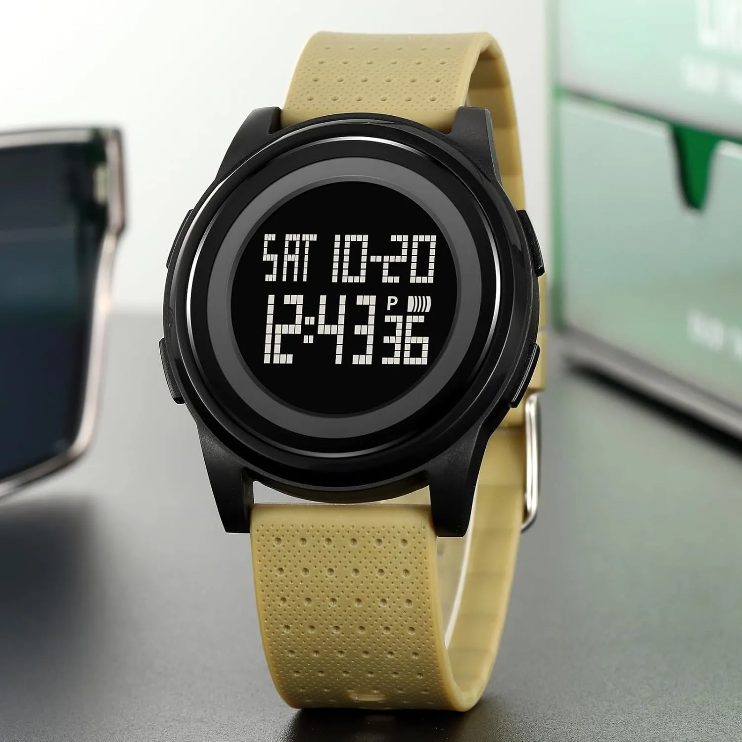 Dual Time,Hourly Chime Men's Ultra-Thin Digital Waterproof Watch Stylish Sports Wrist Watch for Men and uncommon Women Military Tactical, Minimalist Design with Stopwatch, Countdown, Alarm, 