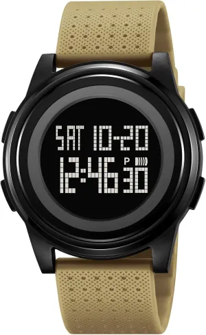 Dual Time,Hourly Chime Men's Ultra-Thin Digital Waterproof Watch Stylish Sports Wrist Watch for Men and uncommon Women Military Tactical, Minimalist Design with Stopwatch, Countdown, Alarm, 