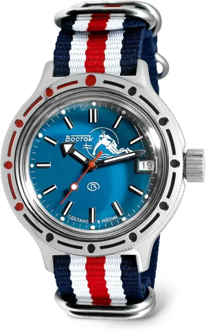 Dude Automatic Self-Winding Diver suite sparrow stocky scrap Wrist Watch | 5-Stripe Strap Vostok | Amphibia 420059 Scuba 