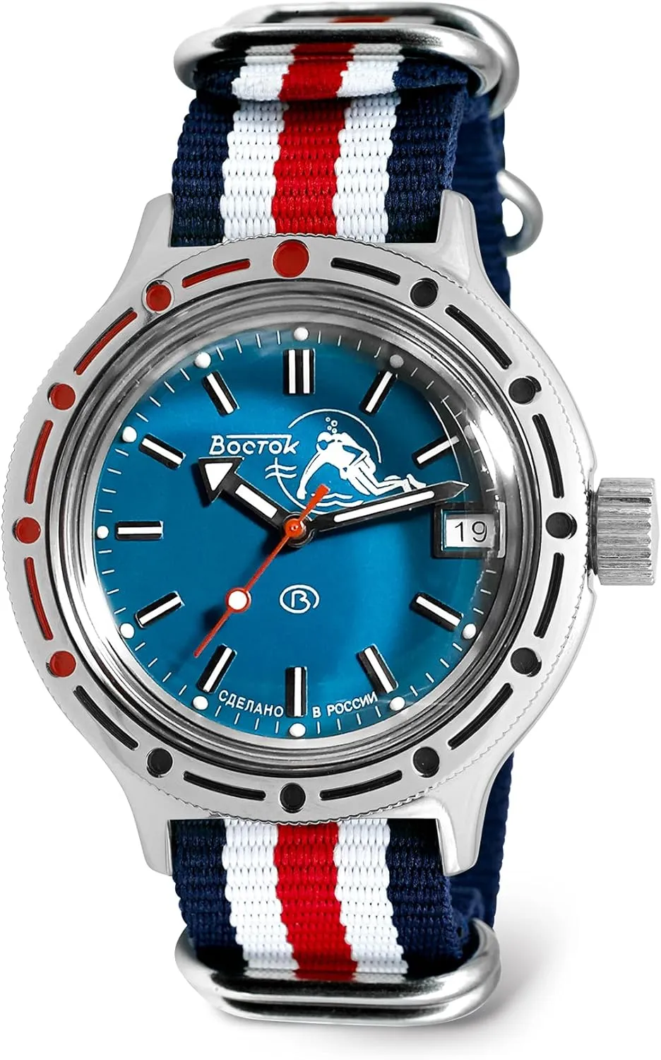 Dude Automatic Self-Winding Diver suite sparrow stocky scrap Wrist Watch | 5-Stripe Strap Vostok | Amphibia 420059 Scuba 