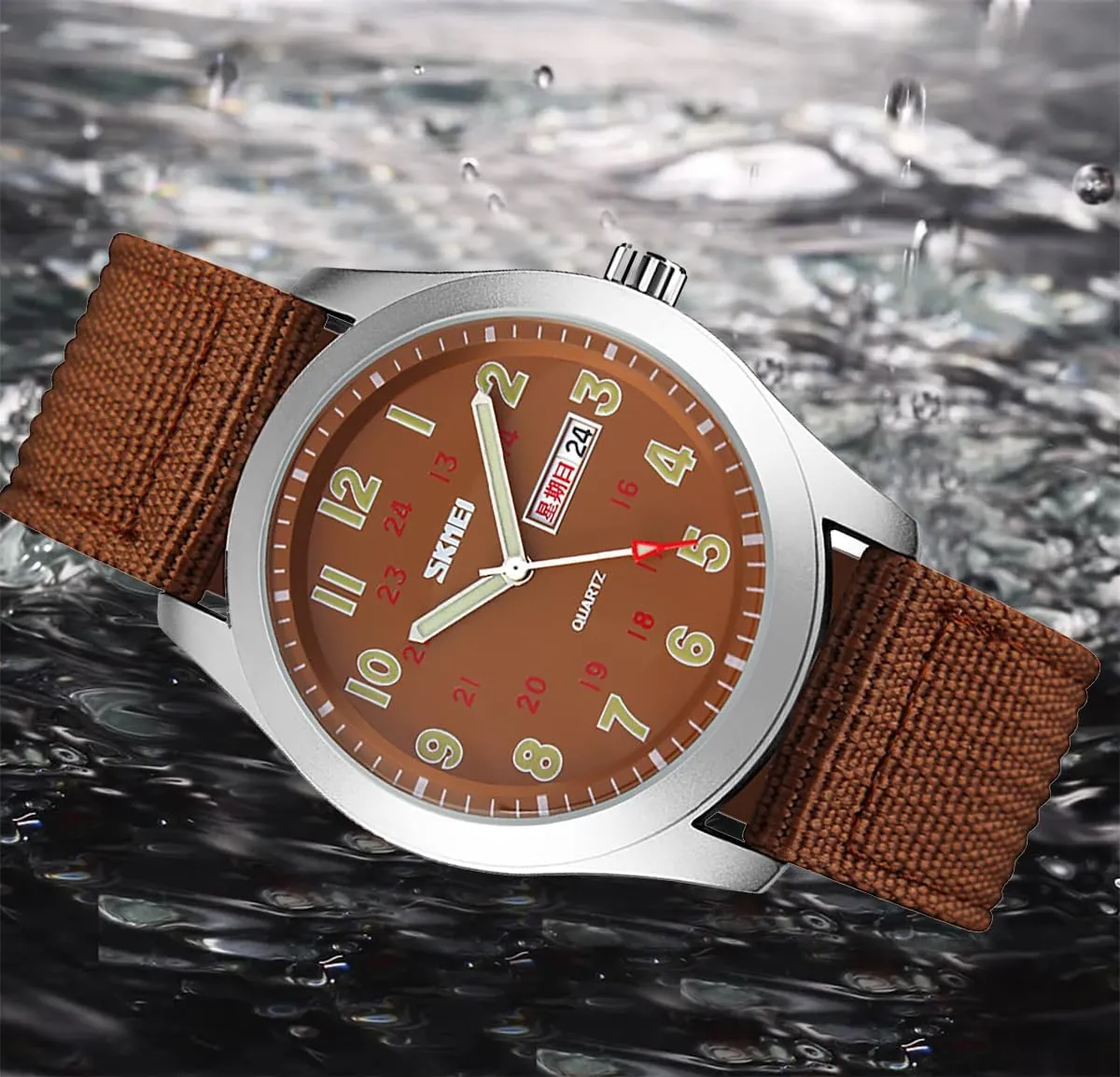 Easy Read Dial Glowing Hands FANMIS Men's Military Sport Watches Textile Nylon Strap Watch Outdoor clamor adhere Waterproof Business Wristwatch with Military Time 