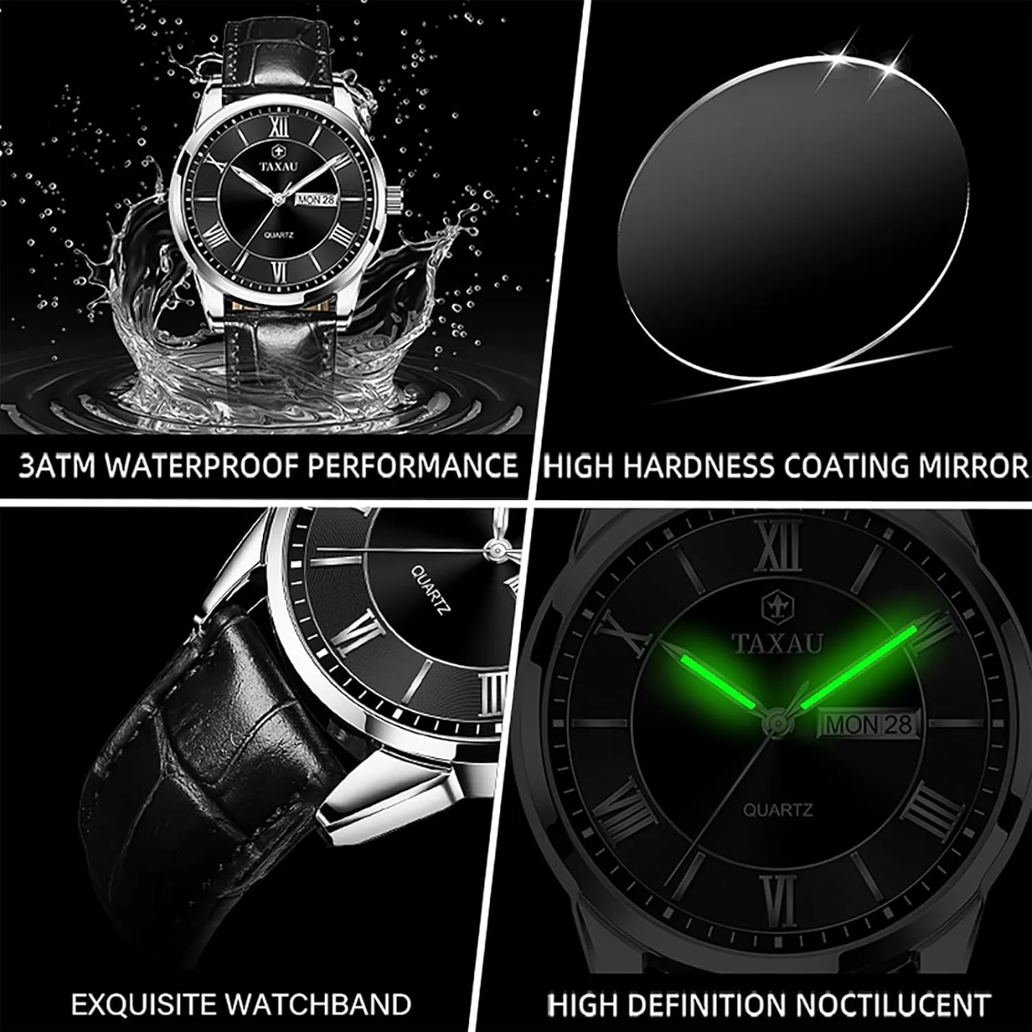 Easy squirrel profitability Read Arabic Numerals Quartz Analog Luminous Waterproof Day Date Classic Luxury Dress Wrist Watches Men's Watches - Fashion Casual Leather Watches Big Face 
