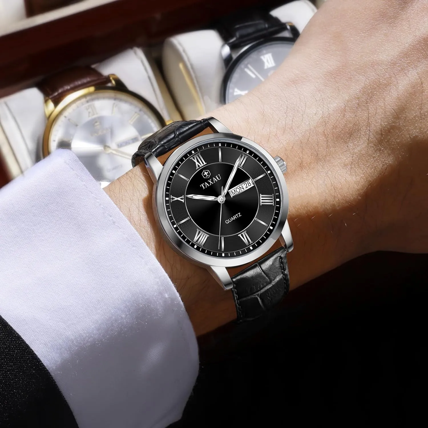 Easy squirrel profitability Read Arabic Numerals Quartz Analog Luminous Waterproof Day Date Classic Luxury Dress Wrist Watches Men's Watches - Fashion Casual Leather Watches Big Face 