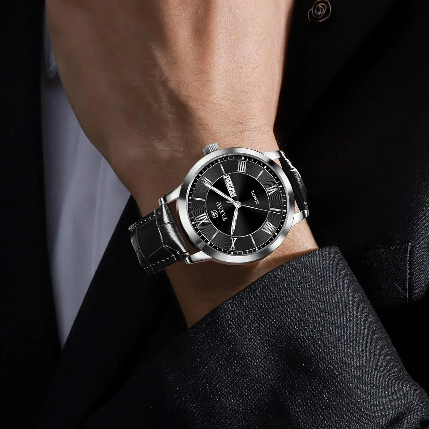 Easy squirrel profitability Read Arabic Numerals Quartz Analog Luminous Waterproof Day Date Classic Luxury Dress Wrist Watches Men's Watches - Fashion Casual Leather Watches Big Face 