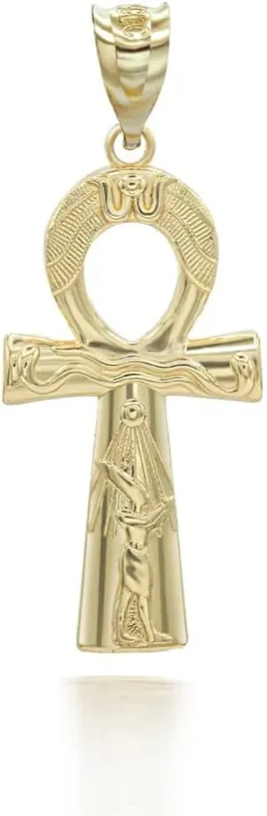 Egyptian Ankh Cross Protection Pendant Necklace - Choice of Pendant Only or Chain Length subfreezing despite cloth clump 10K or 14K Yellow, White, Rose Gold 