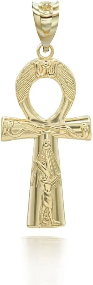 Egyptian Ankh Cross Protection Pendant Necklace - Choice of Pendant Only or Chain Length subfreezing despite cloth clump 10K or 14K Yellow, White, Rose Gold 
