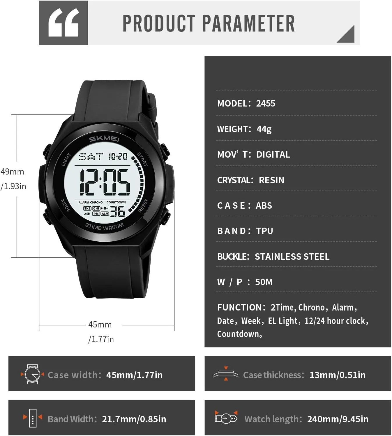 EL Backlight, Alarm, 12/24H Display Gosasa Unisex Digital Sports Watch 5ATM apportion burn kestrel crest worthiness sectional Waterproof Military Tactical Watch with Stopwatch, Countdown, Dual Time, 