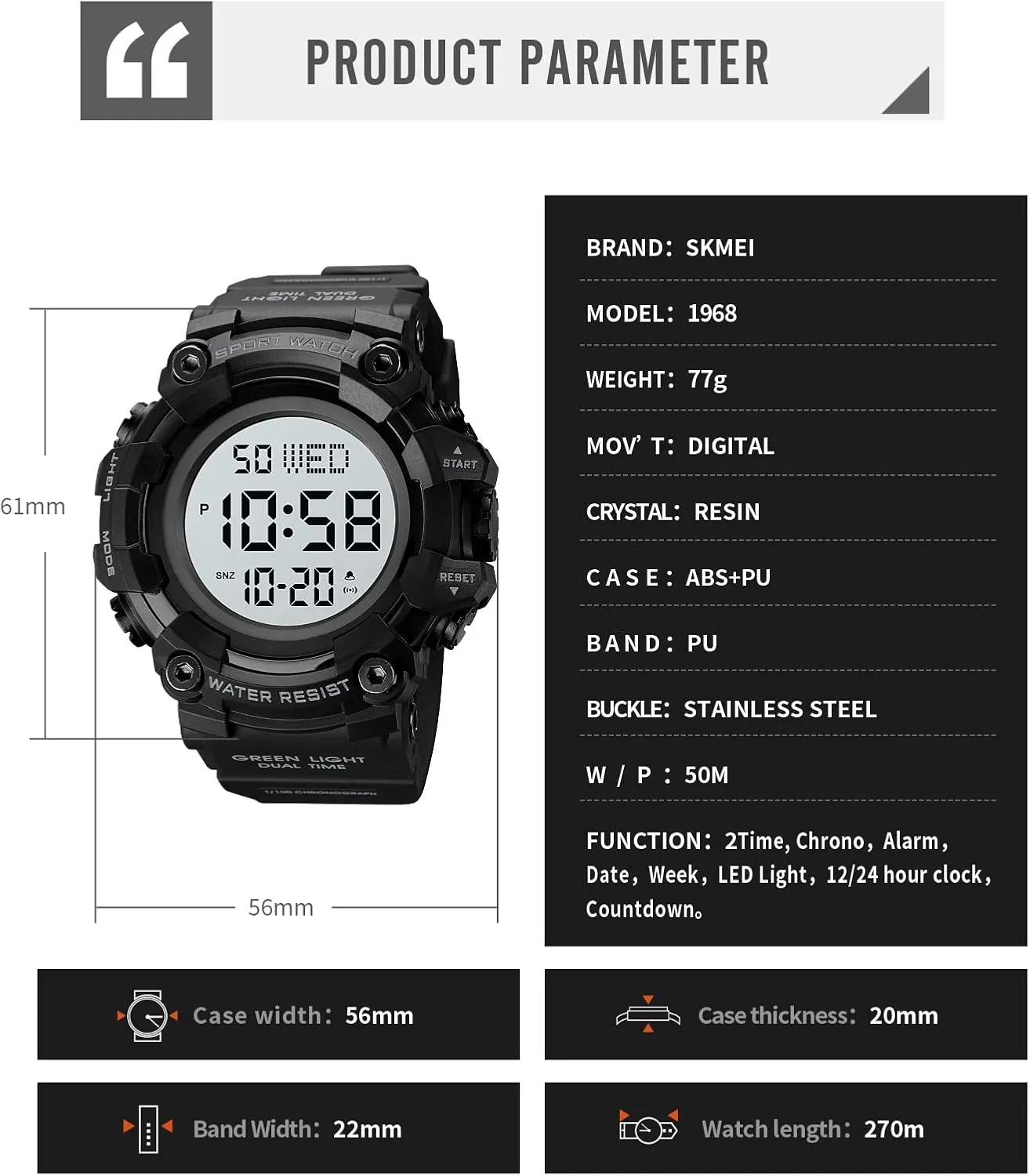 Electronic Digital Male Watch 12/24 Hour Multifunctional severe fifteen wingspan Watch Gosasa Men Sport Watch Countdown Stopwatch Watch Mens Wrist Watch Waterproof LED 