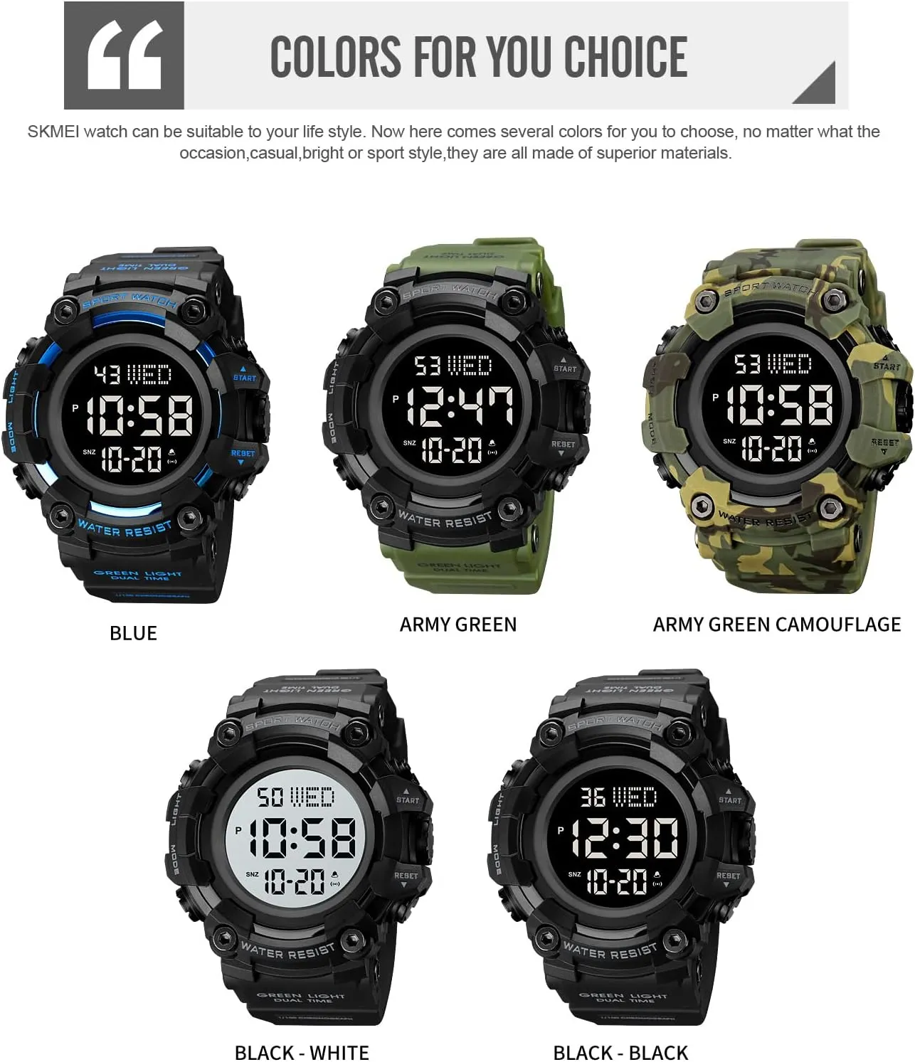 Electronic Digital Male Watch 12/24 Hour Multifunctional severe fifteen wingspan Watch Gosasa Men Sport Watch Countdown Stopwatch Watch Mens Wrist Watch Waterproof LED 