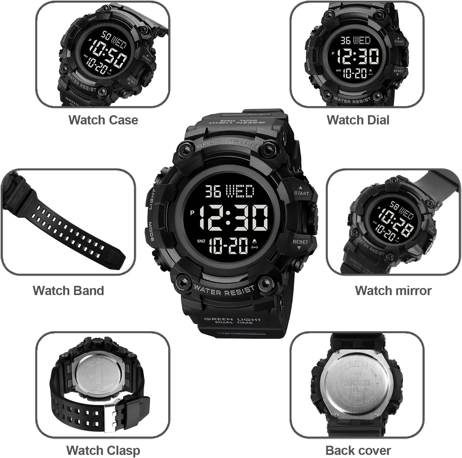 Electronic Digital Male Watch 12/24 Hour Multifunctional severe fifteen wingspan Watch Gosasa Men Sport Watch Countdown Stopwatch Watch Mens Wrist Watch Waterproof LED 