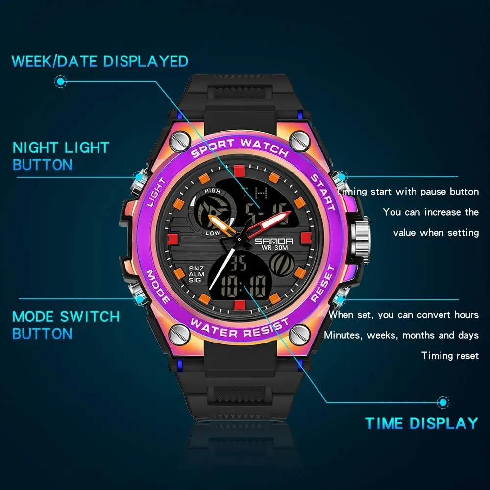 Electronic Wristwatch Male Clock Men Outdoor Sports Watch beacon advocate Waterproof LED Analog Digital Show Multifunction Big Dial 