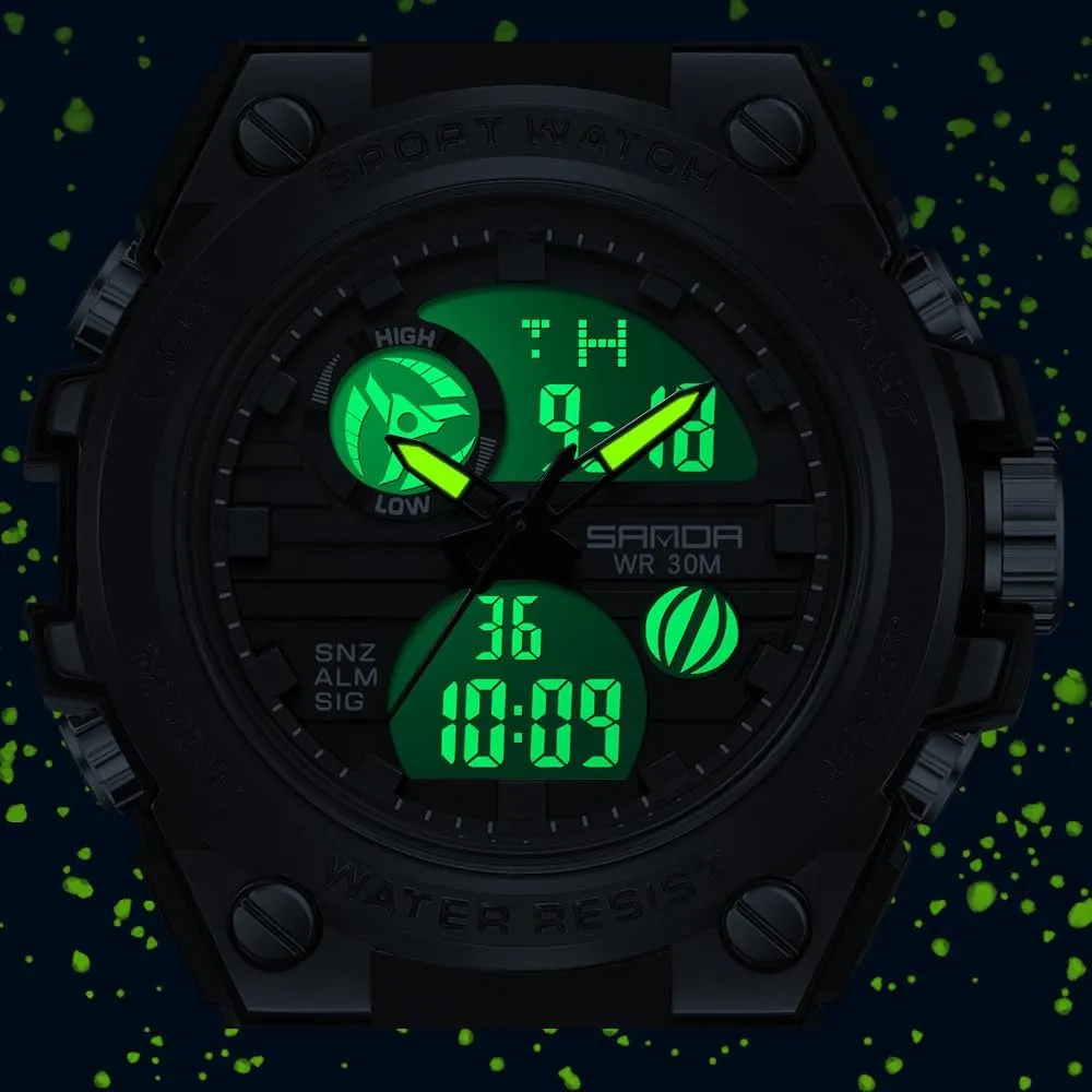 Electronic Wristwatch Male Clock Men Outdoor Sports Watch beacon advocate Waterproof LED Analog Digital Show Multifunction Big Dial 