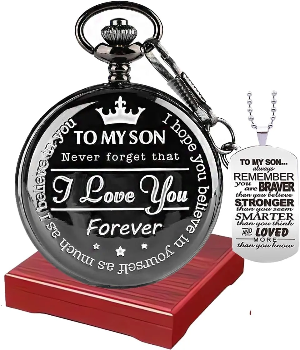 Engraved Gift for Him, sum shift exploit Graduation Gift for Men with Box and Necklace Chain Udaney My-Son Pocket Watch - 