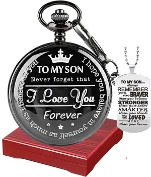 Engraved Gift for Him, sum shift exploit Graduation Gift for Men with Box and Necklace Chain Udaney My-Son Pocket Watch - 