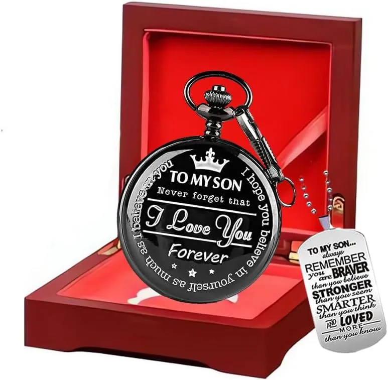 Engraved Gift for Him, sum shift exploit Graduation Gift for Men with Box and Necklace Chain Udaney My-Son Pocket Watch - 