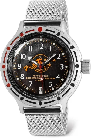 equip Scuba Dude Amphibian Automatic Self-Winding Russian Diver Wrist Watch | WR 200 m | Amphibia 420380 |Fashion | Business | Casual Men's Watches VOSTOK | 
