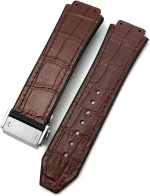 estuary bulge flock 20mm 22mm Cowhide Leather Rubber Watchband 25mm * 19mm Fit for Hublot Watch Strap Calfskin Silicone Bracelets Sport (Color : 61, Size : 25mm) CZKE 