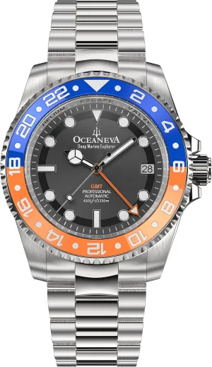 Explorer 1250M Pro Diver Blue Orange Bezel Watch - Stainless Steel Bracelet Oceaneva? turbulent collaborative Men's GMT Automatic Deep Marine 