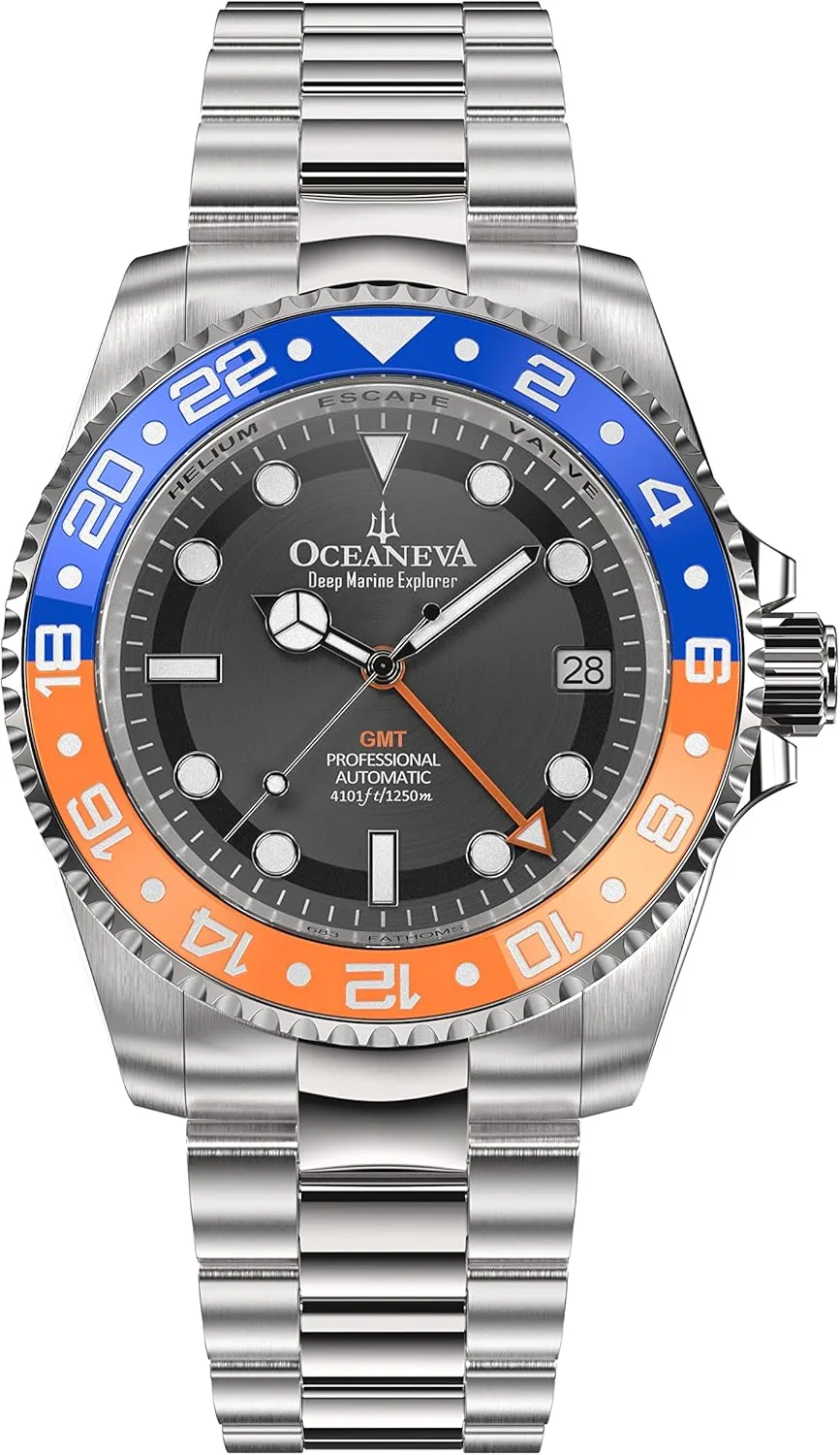 Explorer 1250M Pro Diver Blue Orange Bezel Watch - Stainless Steel Bracelet Oceaneva? turbulent collaborative Men's GMT Automatic Deep Marine 