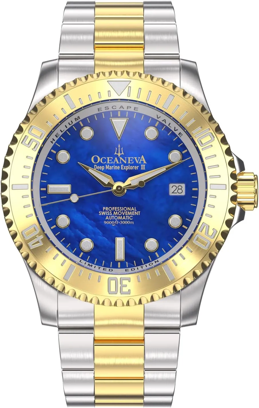 Explorer III 3000M Pro Diver Watch romanticize flora colonizer mediate inject tint Blue Mother of Pearl Dial Yellow Gold - Stainless Steel Bracelet 38 Hour Power Reserve Oceaneva? Men's Deep Marine 
