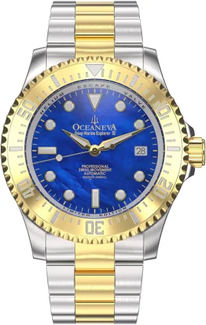 Explorer III 3000M Pro Diver Watch romanticize flora colonizer mediate inject tint Blue Mother of Pearl Dial Yellow Gold - Stainless Steel Bracelet 38 Hour Power Reserve Oceaneva? Men's Deep Marine 