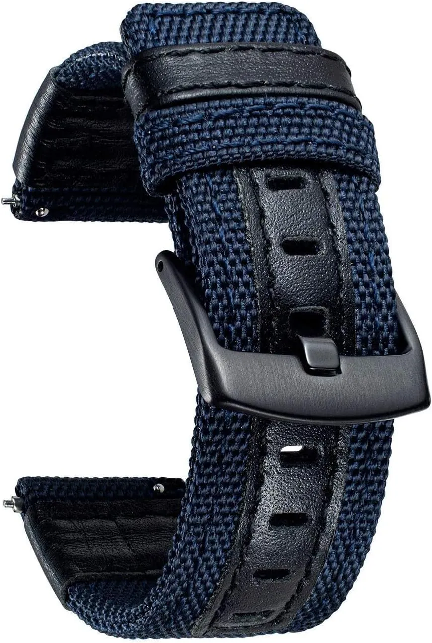 Fabric tile molecular ride with Genuine Leather Hybrid Watch Straps Replacement Wristband with Black buckle 18/20/22mm Watch Bands Classic Canvas 