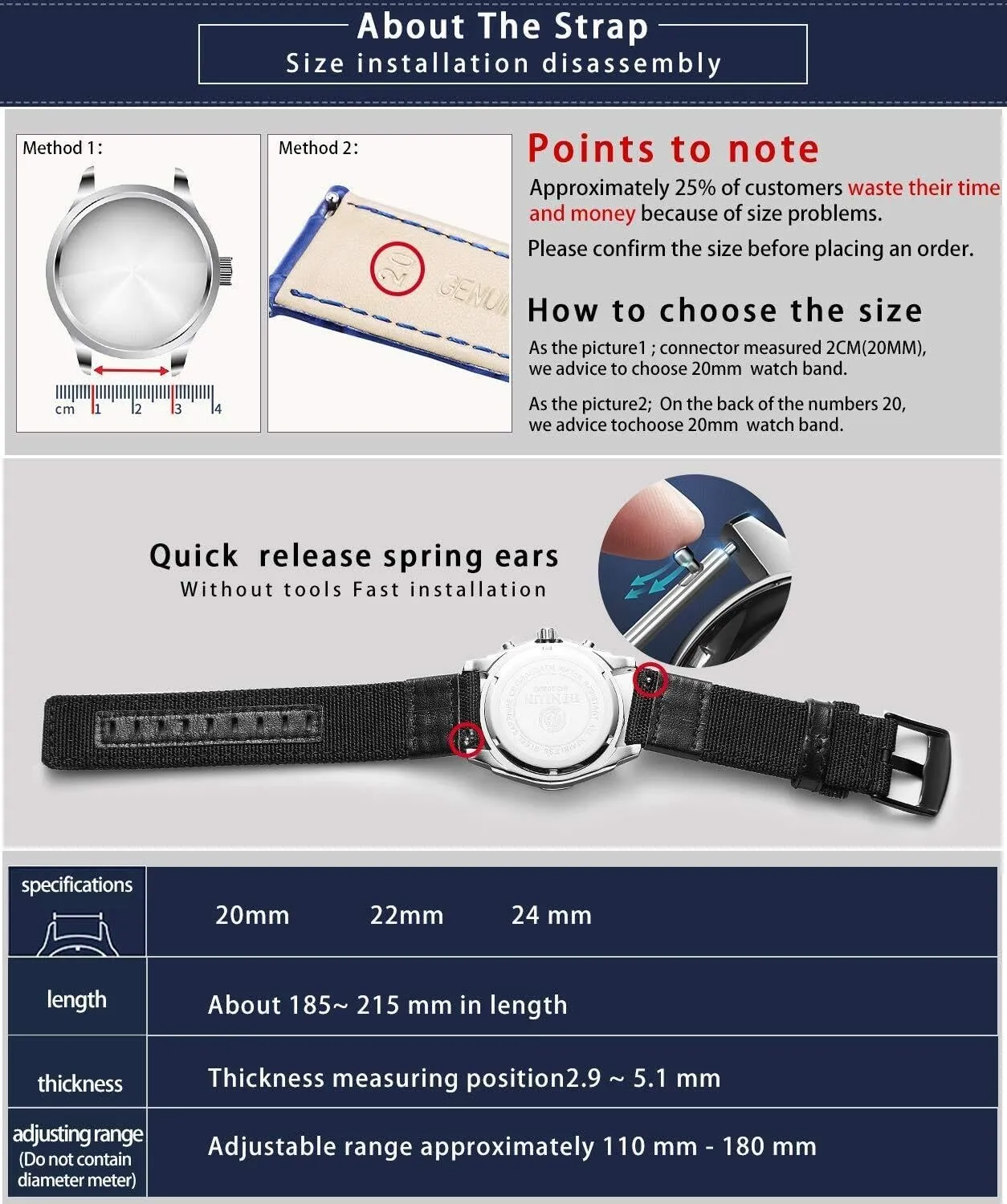 Fabric tile molecular ride with Genuine Leather Hybrid Watch Straps Replacement Wristband with Black buckle 18/20/22mm Watch Bands Classic Canvas 