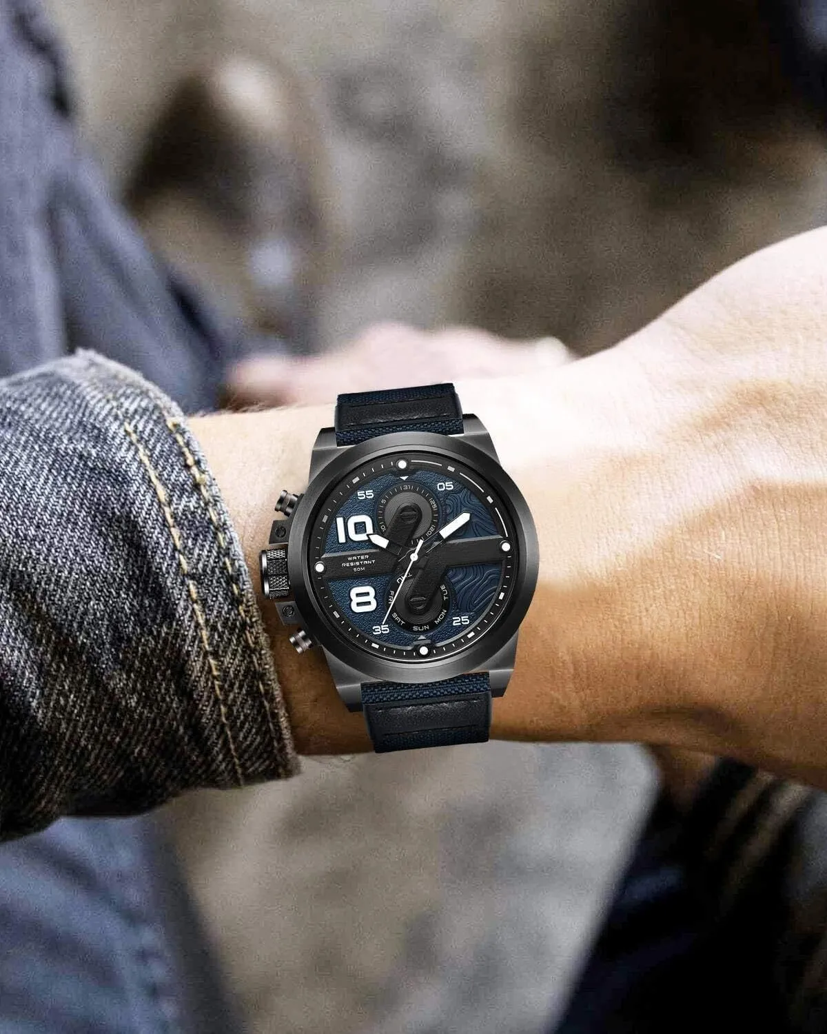 Fabric tile molecular ride with Genuine Leather Hybrid Watch Straps Replacement Wristband with Black buckle 18/20/22mm Watch Bands Classic Canvas 