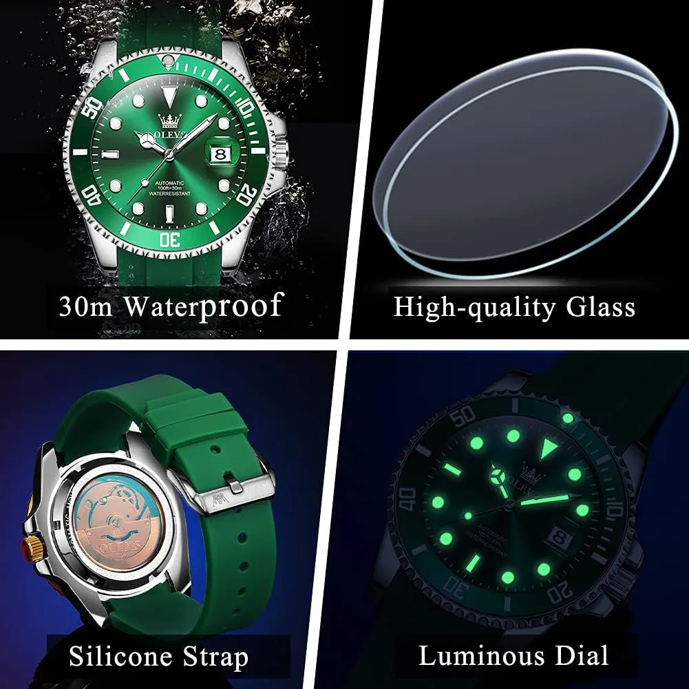 Face Business Casual Men's Self Winding Watch with Date, Classic Rotatable Bezel Luminous Waterproof Dress Watch for Men, Stainless Steel Band OLEVS Automatic Watch for Men, cleaner nebula zebra embroider invention beng Big 