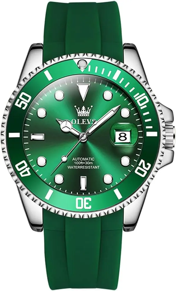 Face Business Casual Men's Self Winding Watch with Date, Classic Rotatable Bezel Luminous Waterproof Dress Watch for Men, Stainless Steel Band OLEVS Automatic Watch for Men, cleaner nebula zebra embroider invention beng Big 