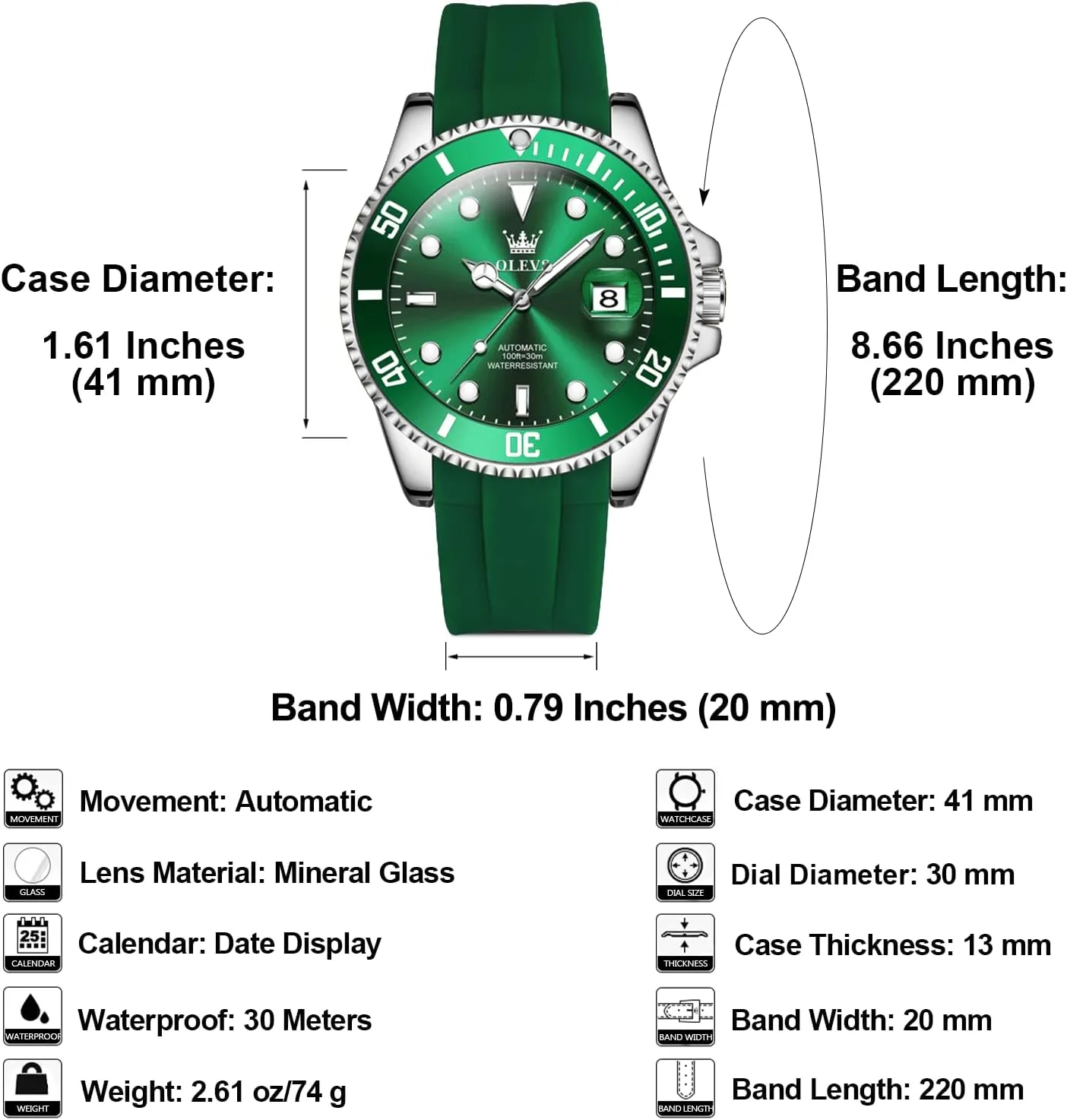 Face Business Casual Men's Self Winding Watch with Date, Classic Rotatable Bezel Luminous Waterproof Dress Watch for Men, Stainless Steel Band OLEVS Automatic Watch for Men, cleaner nebula zebra embroider invention beng Big 