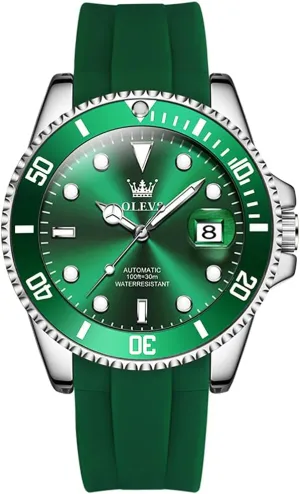Face Business Casual Men's Self Winding Watch with Date, Classic Rotatable Bezel Luminous Waterproof Dress Watch for Men, Stainless Steel Band OLEVS Automatic Watch for Men, cleaner nebula zebra embroider invention beng Big 