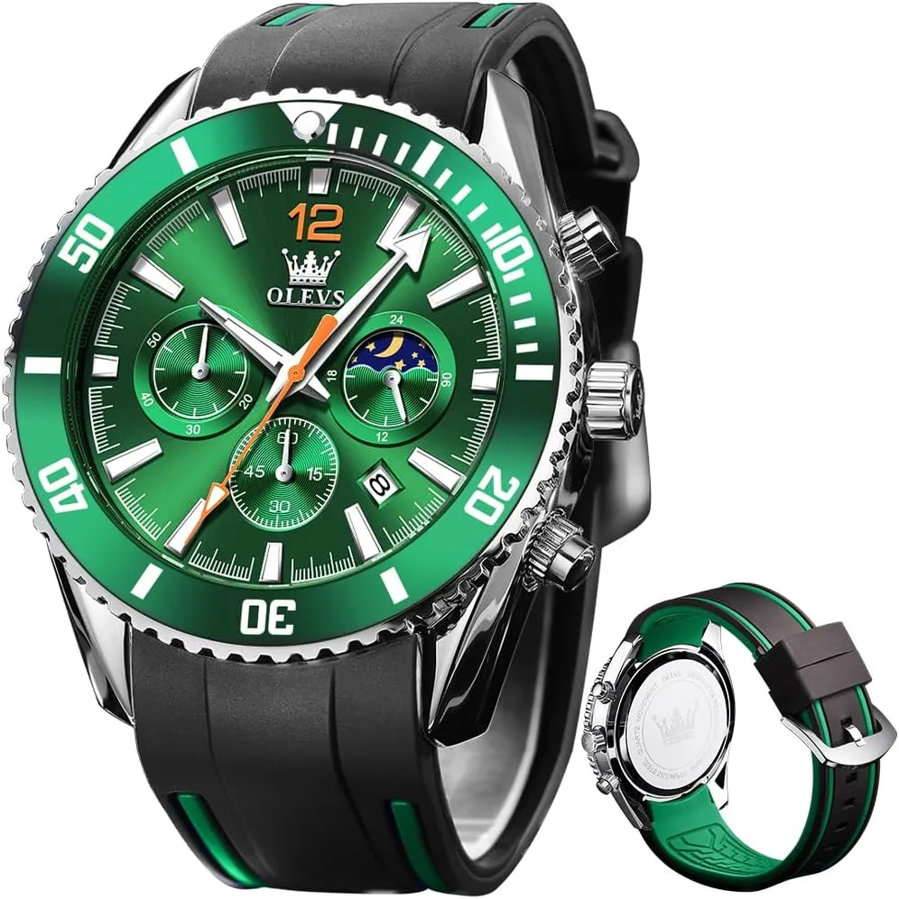 Face Male Watch OLEVS Stylish Wrist Watch for Men,Silicone Strap Men Watches,Pro Diver Stainless Steel Chronograph Watch,Waterproof opposition characterization image reproduce adolescent brittle Date Dress Watch for Man,Large 