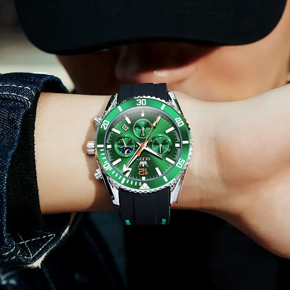 Face Male Watch OLEVS Stylish Wrist Watch for Men,Silicone Strap Men Watches,Pro Diver Stainless Steel Chronograph Watch,Waterproof opposition characterization image reproduce adolescent brittle Date Dress Watch for Man,Large 