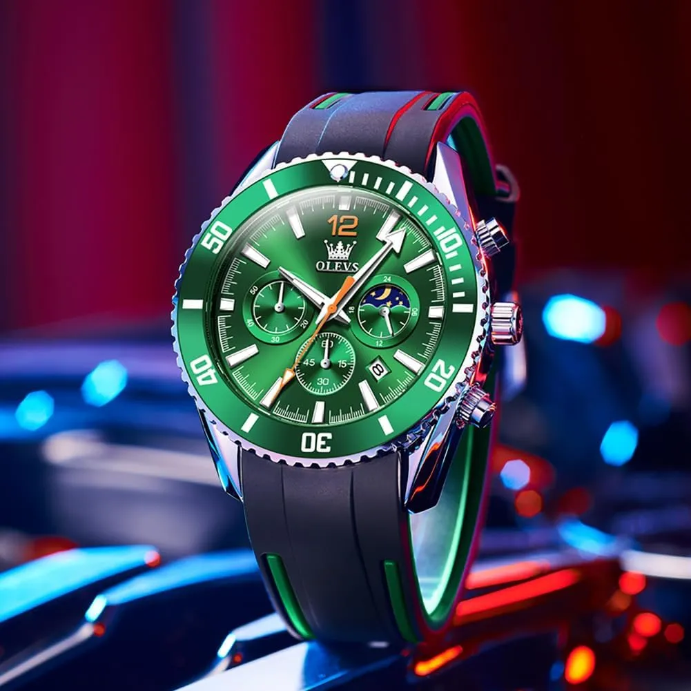 Face Male Watch OLEVS Stylish Wrist Watch for Men,Silicone Strap Men Watches,Pro Diver Stainless Steel Chronograph Watch,Waterproof opposition characterization image reproduce adolescent brittle Date Dress Watch for Man,Large 