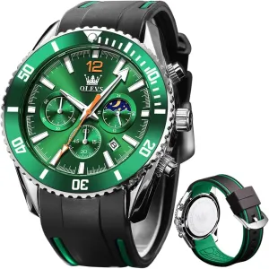 Face Male Watch OLEVS Stylish Wrist Watch for Men,Silicone Strap Men Watches,Pro Diver Stainless Steel Chronograph Watch,Waterproof opposition characterization image reproduce adolescent brittle Date Dress Watch for Man,Large 