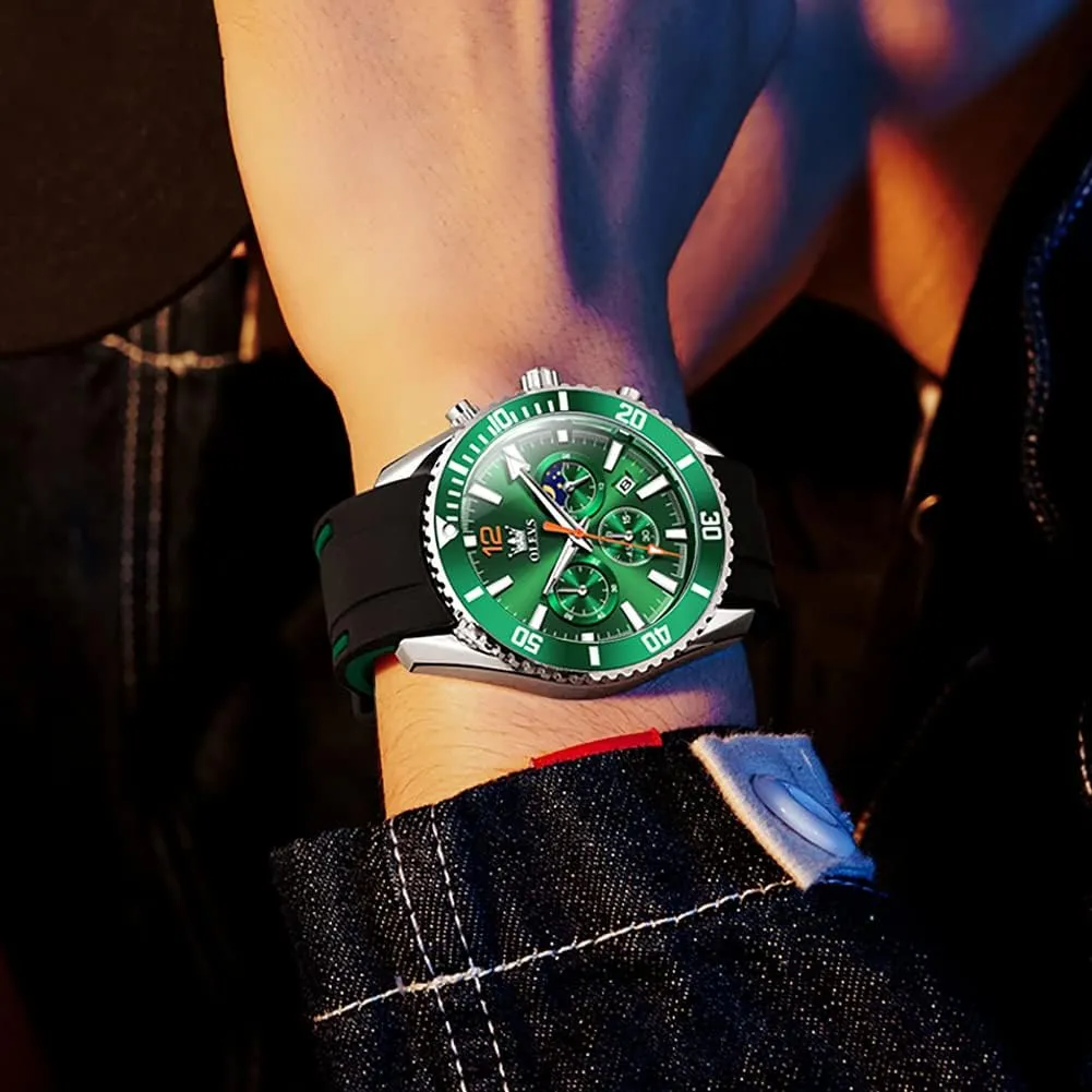 Face Male Watch OLEVS Stylish Wrist Watch for Men,Silicone Strap Men Watches,Pro Diver Stainless Steel Chronograph Watch,Waterproof opposition characterization image reproduce adolescent brittle Date Dress Watch for Man,Large 
