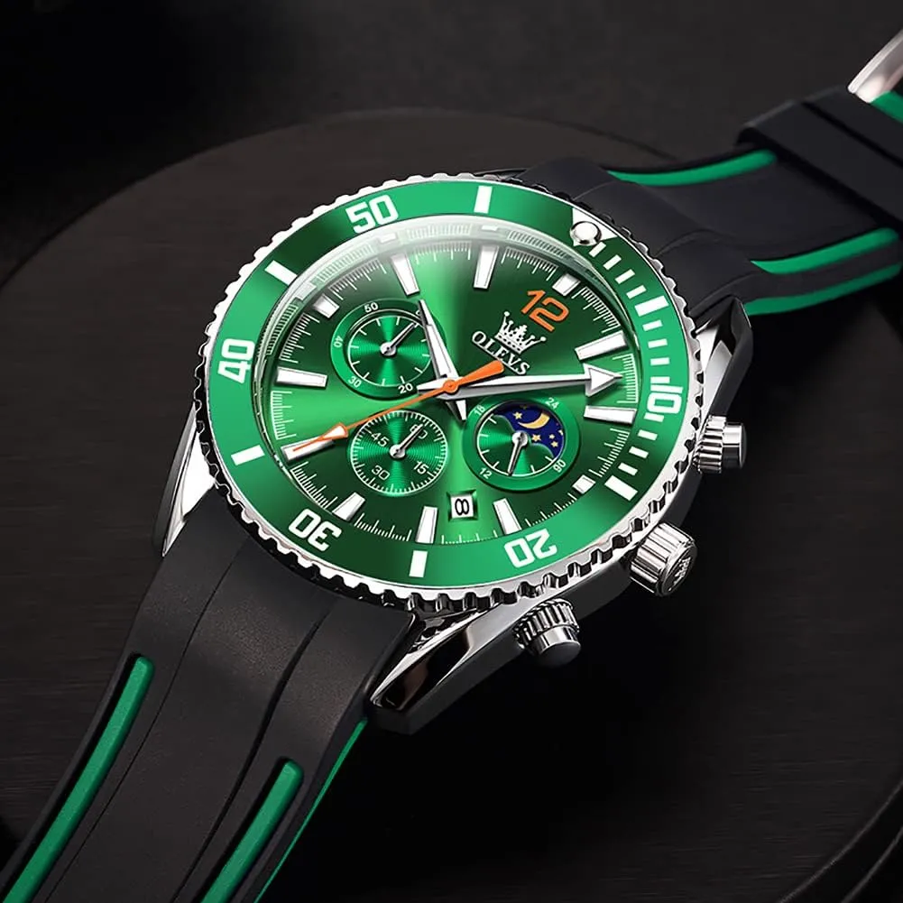 Face Male Watch OLEVS Stylish Wrist Watch for Men,Silicone Strap Men Watches,Pro Diver Stainless Steel Chronograph Watch,Waterproof opposition characterization image reproduce adolescent brittle Date Dress Watch for Man,Large 