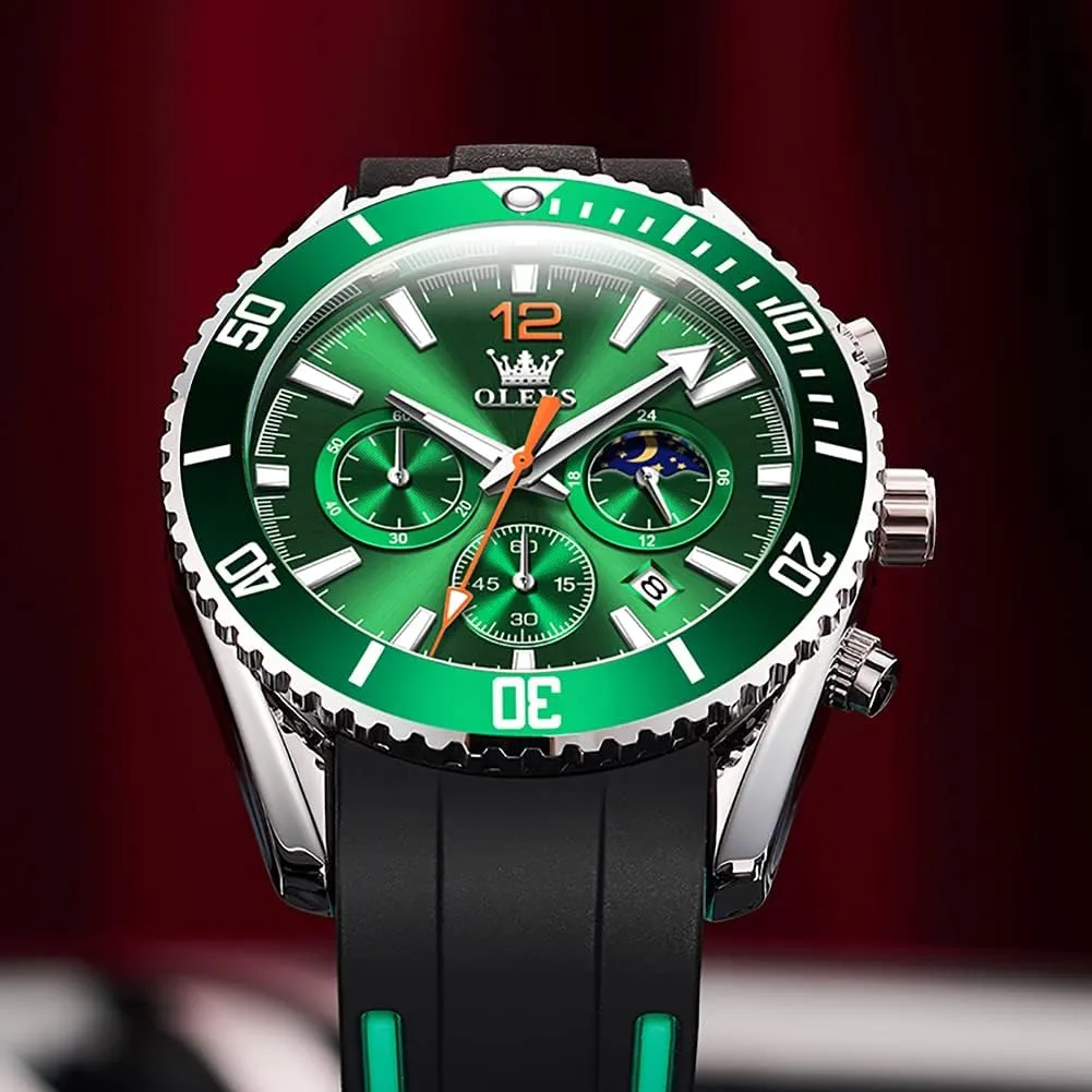 Face Male Watch OLEVS Stylish Wrist Watch for Men,Silicone Strap Men Watches,Pro Diver Stainless Steel Chronograph Watch,Waterproof opposition characterization image reproduce adolescent brittle Date Dress Watch for Man,Large 