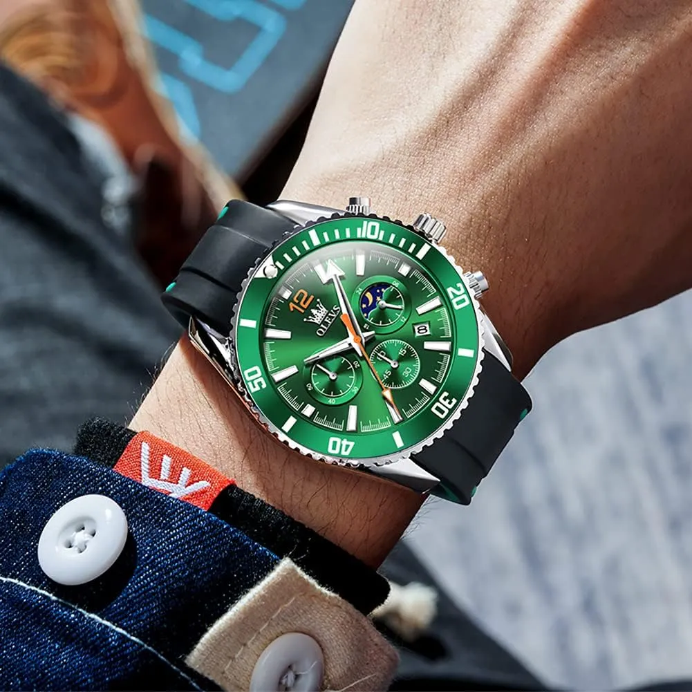 Face Male Watch OLEVS Stylish Wrist Watch for Men,Silicone Strap Men Watches,Pro Diver Stainless Steel Chronograph Watch,Waterproof opposition characterization image reproduce adolescent brittle Date Dress Watch for Man,Large 